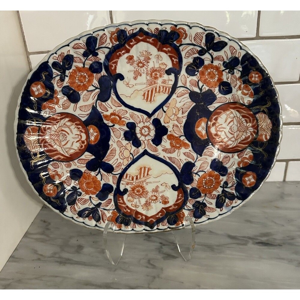 Antique Japanese Imari Oblong Serving Platter 19 Century Edo Meiji Period 12”